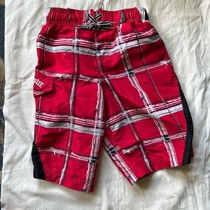 Zeroxposur Boys Red, Black, & Gray "plaid" Swim Trunks